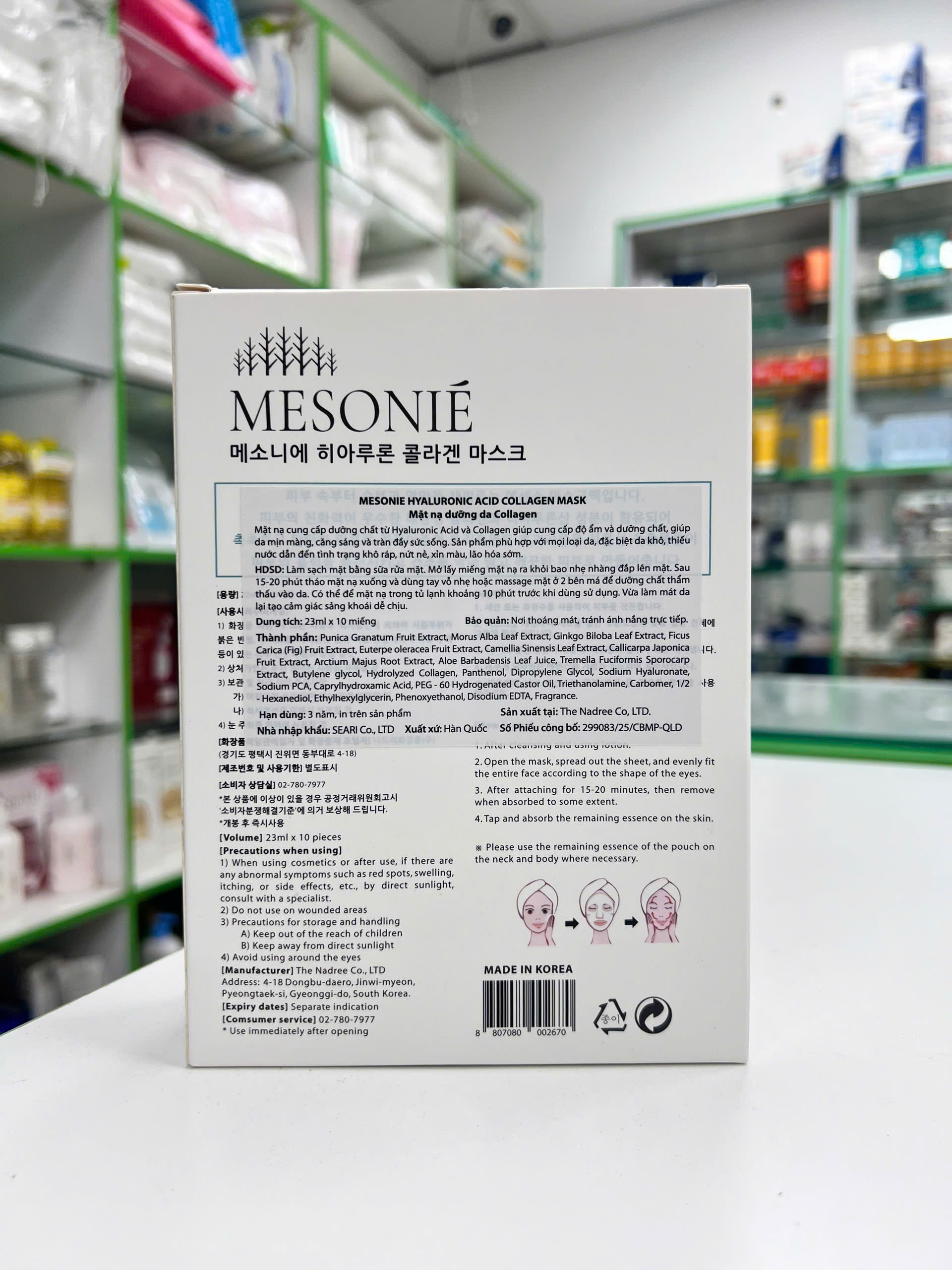 MESONIE HYALURONIC ACID COLLAGEN MASK — miếng mặt nạ giấy mỏng gọn và thiết kế dễ dùng